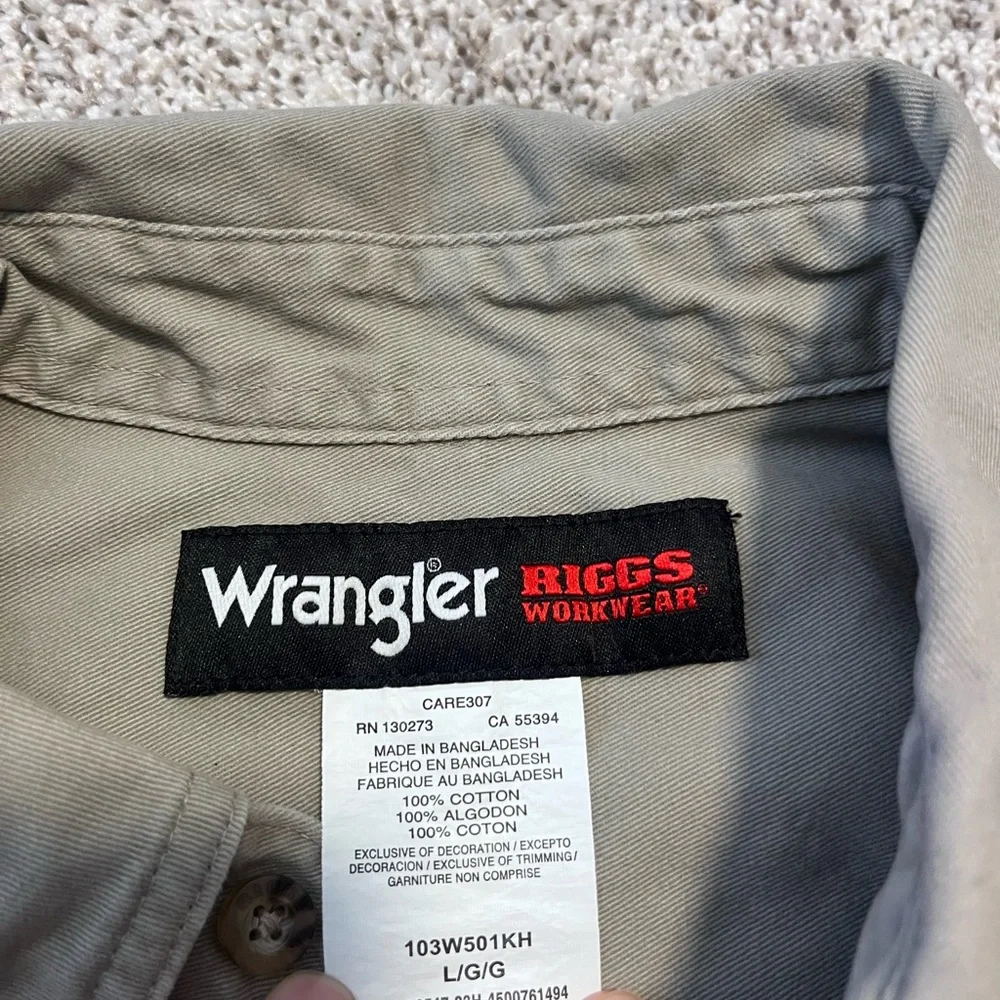 Wrangler Riggs Workwear Button Down Shirt Khaki Cotton Work Shirt Mens - Picture 8 of 12